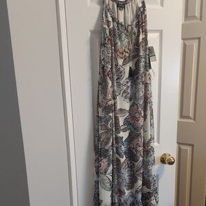 1.STATE Cream Maxi Dress with Blue and Pink Floral Trim